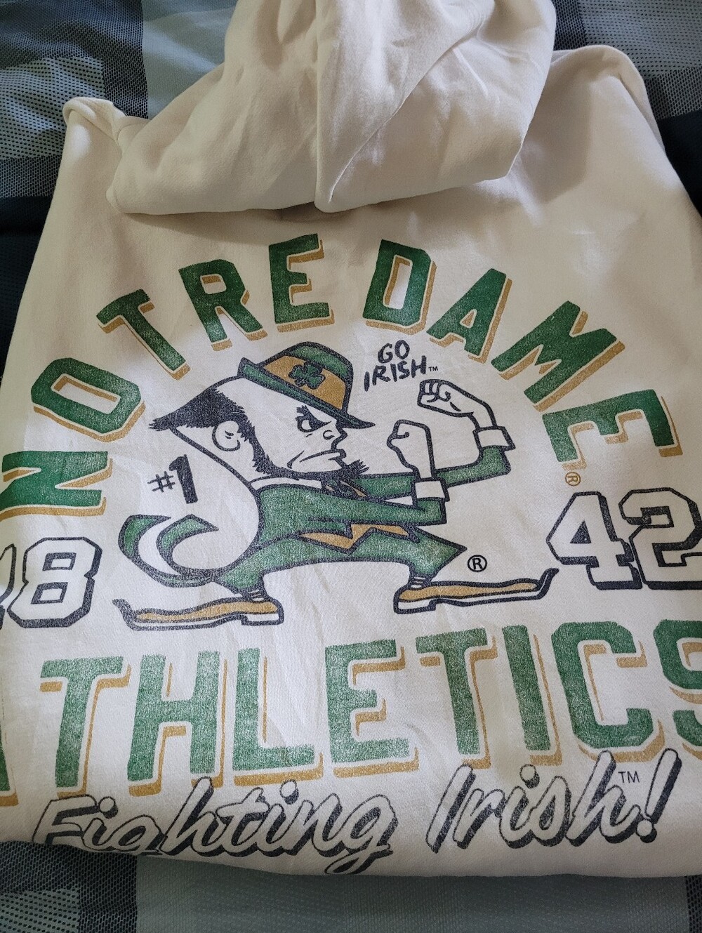 Notre Dame Fighting Irish Hooded Sweatshirt - White with Green & Gold - NWT XXL